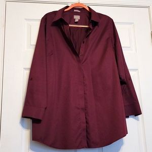 Chico's Wine Button Down shirt Size 3 Women's 18